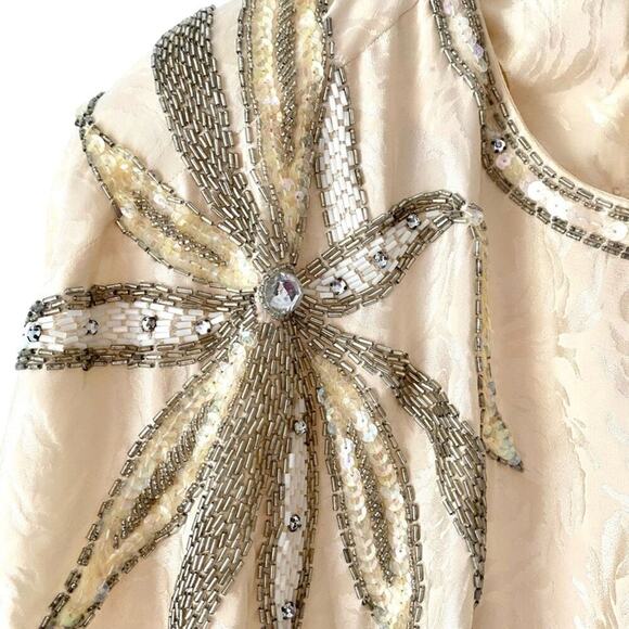Collections Michelle Stuart Vintage Silk Cream Sequin Beaded Blouse Ivory 10 Top - Picture 2 of 7